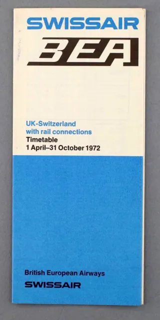 Bea British European Airways & Swissair Airline Timetable Summer 1972