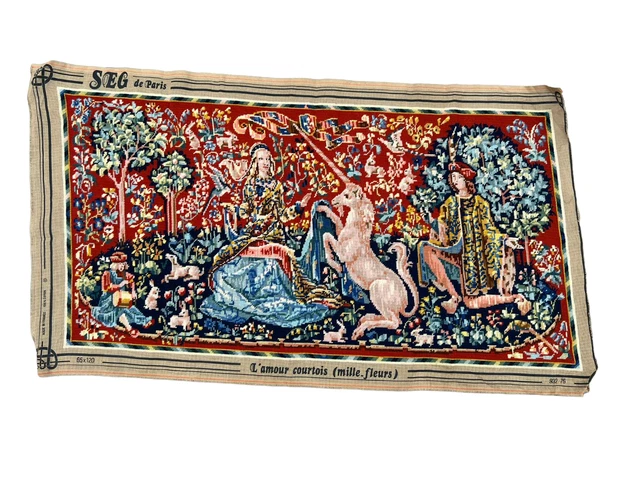 Vintage French Pictorial Jungle Wall Hanging Home Décor Wool Tapestry 111x62 cm