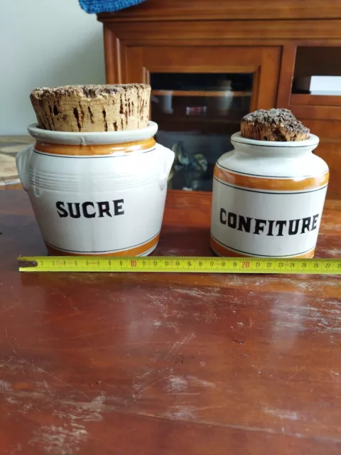 2 Ancien pot à condiments en grès vernissé  vintage