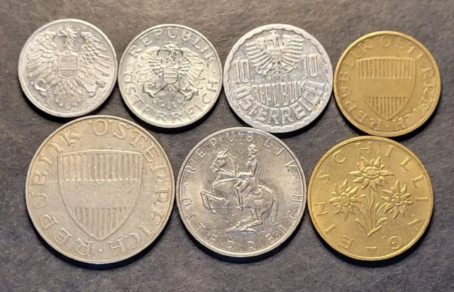 Austrian 2, 5, 10, 50 Groschen 1, 5, 10 Schilling Coins Various Dates