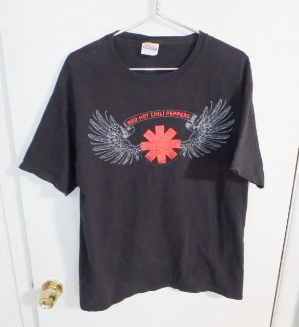 Worn Vintage 1990s Black Red Hot Chili Peppers T-Shirt Wings XL Faded Hanes