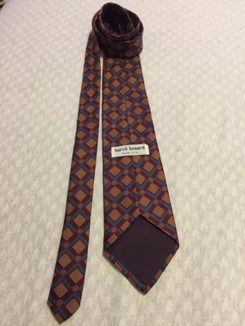 Harve Benard Silk Necktie, Maroon Blue & Tan, Pre-Owned, Looks Unworn, 60”X3.5” 3