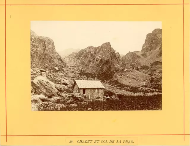 France, Chalet et Col de la Pras vintage albumen print. Photo glued to cardboard