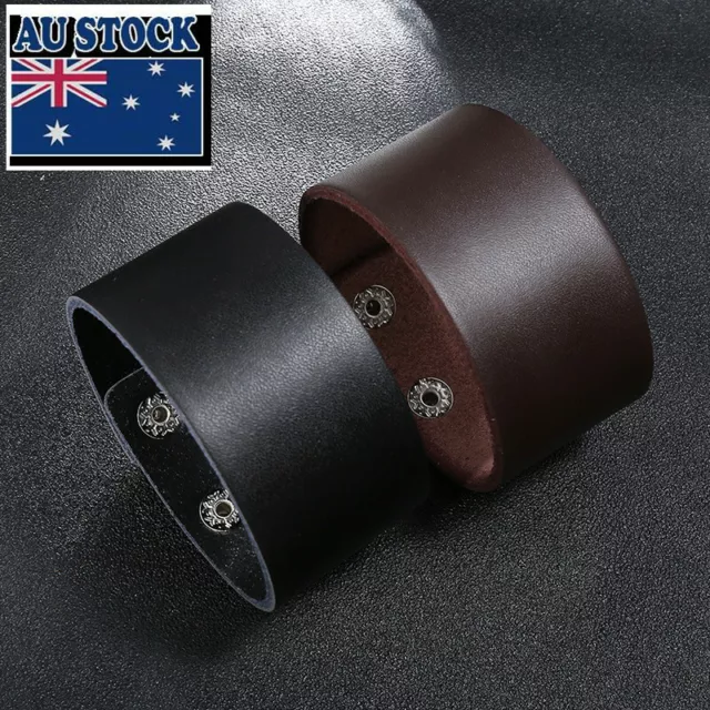 Men Punk Wide 3.8cm  Leather Belt Wristband Bangle Cuff Bracelet Adjustable 23cm