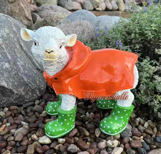 Lamm Schaf Figur Statue Gartenfigur Regenjacke Friesennerz Deko Stiefel Garten