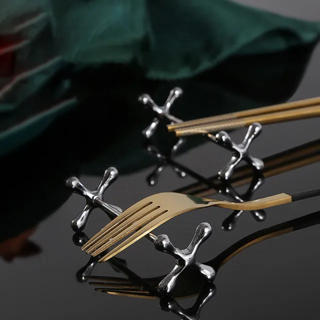 Cuchillo Tenedor Soporte para Palillos Metal Forma de Ciruela Almohada para Palillos Acero Inoxidable