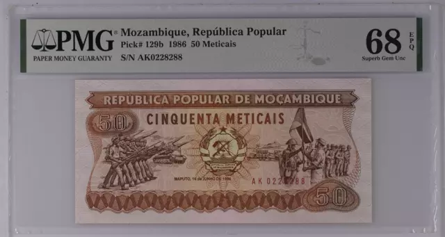 Mozambique 50 Meticais 1986 P 129 b Superb Gem UNC PMG 68 EPQ