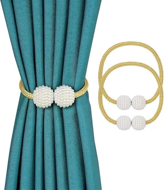 2 Pack Magnetic Curtain Tiebacks,Pearl Ball Home Curtain Buckle, the Most Conven