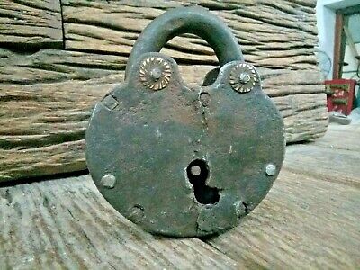 old Vintage Iron padlock lock with key made very strong and Unique decorative sh