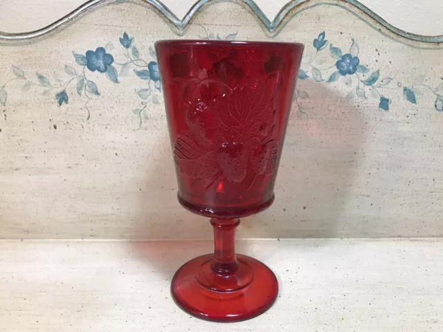 Vtg. L.G Wright Ruby Red Strawberry Currant Stemmed Goblet Water Fenton Glass