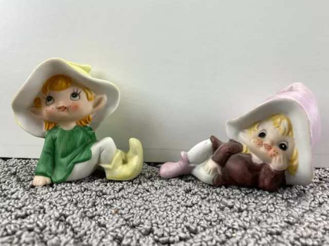 Vintage Homco Pixie Elf Elves Figurine #5213 Fairies Gnome Fairy Set of 2