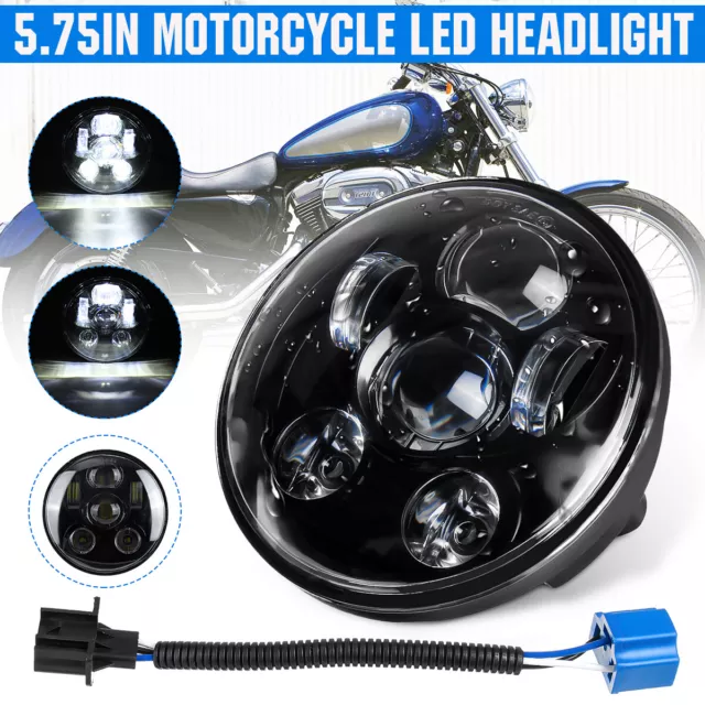 5.75" 5-3/4" inch LED Headlight Lamp Sealed Hi-Lo Beam Black 80W For Motorcycle