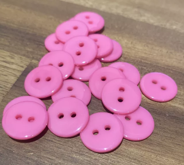 20 X Pink 15mm Two Hole Resin Buttons- Australian Supplier