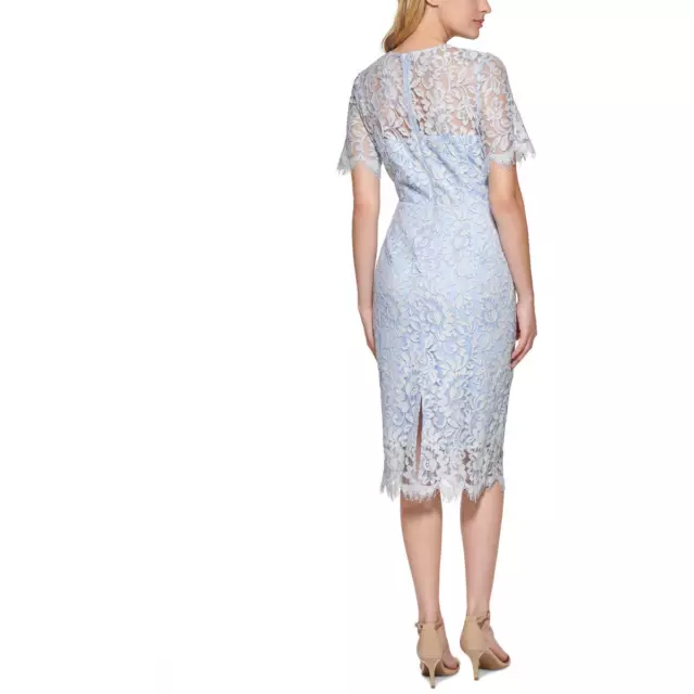 Eliza J Womens Lace Midi Short-Sleeve Sheath Dress BHFO 1493 2