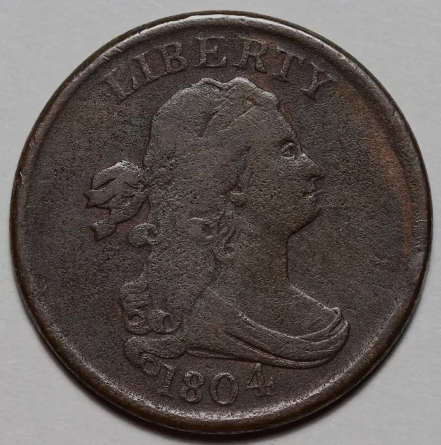 1804 Draped Bust Half Cent - Weak Spiked Chin - US 1/2c Copper Penny Coin - L44