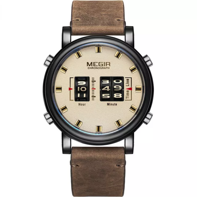 MEGIR Mens Watch Military Army Business Waterproof Leather Quartz Wristwatch