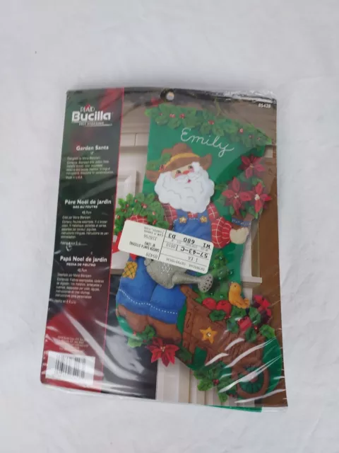 Nuevo 2006 Bucilla Original Garden Santa 18" Felt Aplique Kit de Medias 85428