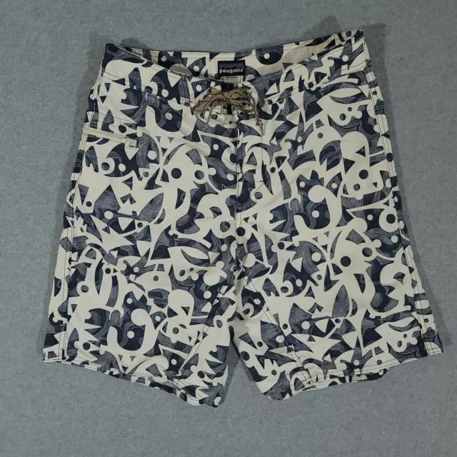 Patagonia Board Shorts Mens Size 31 White Blue Geometric Beach Surf Swim Trunks