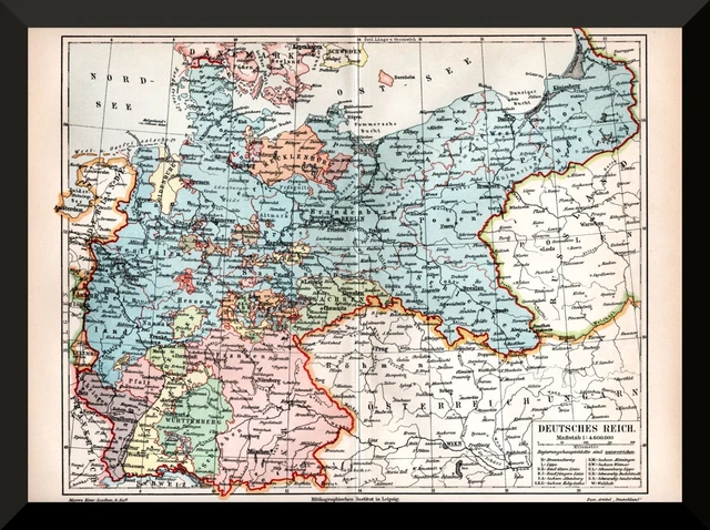 1. Reich 2. Reich 3. Reich +DEUTSCHES REICH+ POLITISCHE Landkarte 1905 +Staaten, Grenzen, Preußen