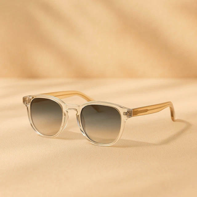 Lunettes De Soleil Rondes Rétro Avec Verres Rabattables - Monture Transparente, Neuves