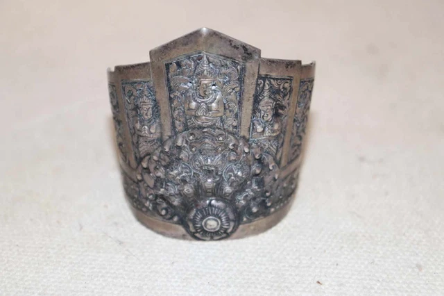 Bracelet Manchette Vintage Argenté Ethnique Vietnamien - Bijou Asiatique Occasion