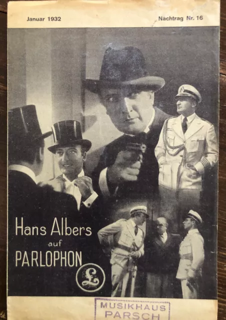 Werbeblatt: Schallplatten HANS ALBERS auf PARLOPHON, Nachtrag 16, Januar 1932