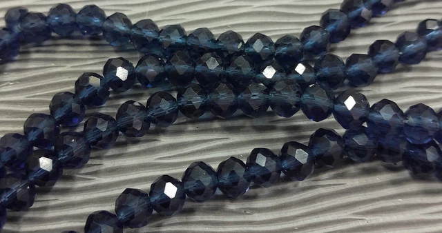 Facettierte Rondelle-Glasglitzer Perlen blau 6x4mm, 2 Stränge