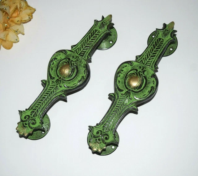 Brass Blooming Flower Door Handles Ornate Leaf Design Entrance Gate Puller HK149