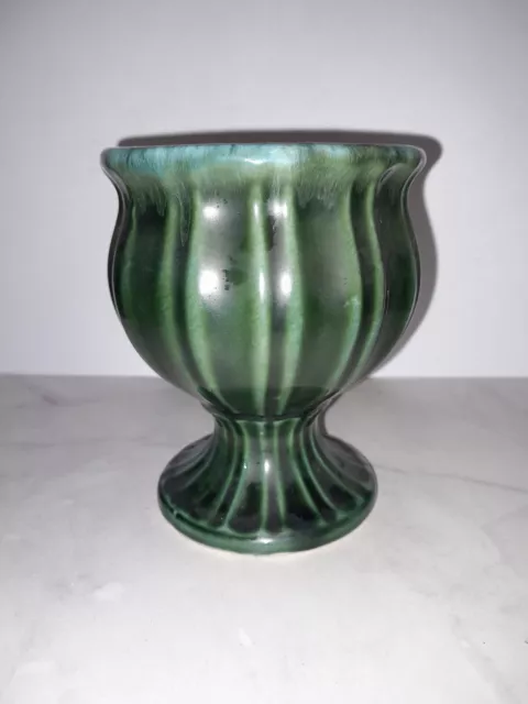 Vintage Hull Pottery Blue Green Drip Pedestal Planter Flower Pot A54 USA 5.25"