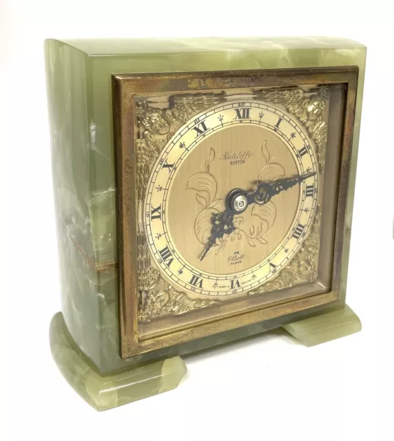 Vintage Green Onyx Marble 8 Day Elliott Mantle Clock Retailed RATCLIFFE BUXTON