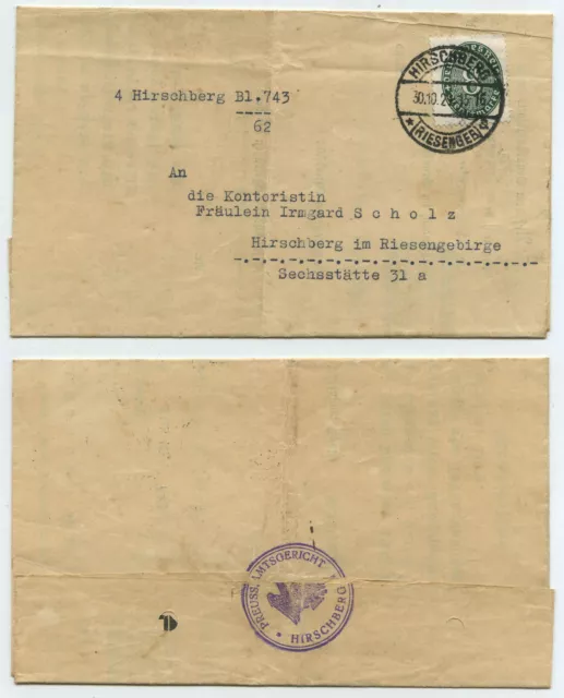 72672 - Faltbrief Amtsgericht - Hirschberg (Riesengeb) 30.10.1929 - Grundbuch