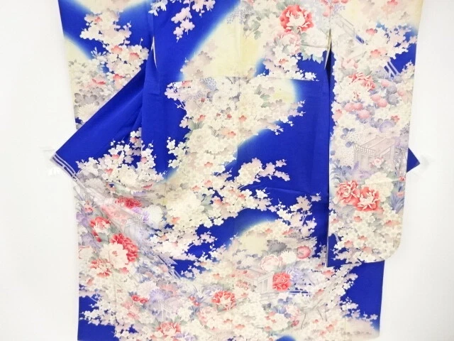 98522# Japanese Kimono / Antique Furisode / Embroidery / Carriage & Flower W