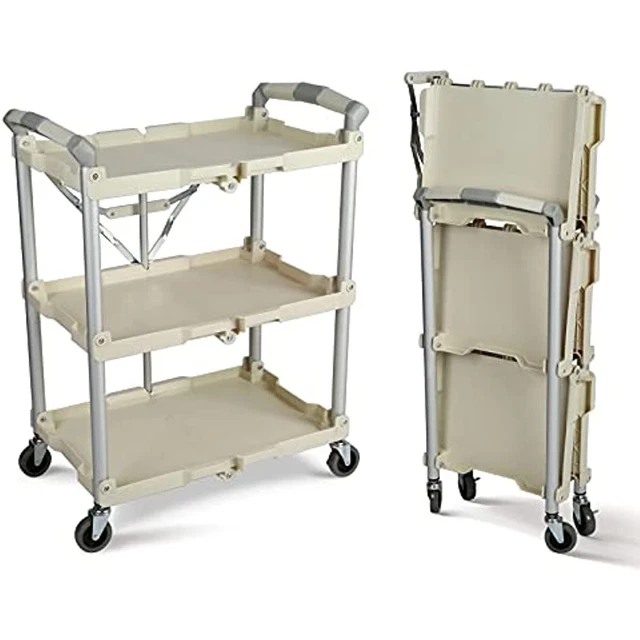 Pack N Roll Collapsible Service Cart, 150LB Capacity, 3-Tiered,Gray,White,89-351