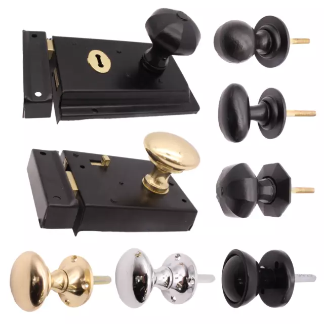 Rim Lock Knob Set Bathroom Snib Iron Oval Ball Octagonal Brass Chrome Black 2