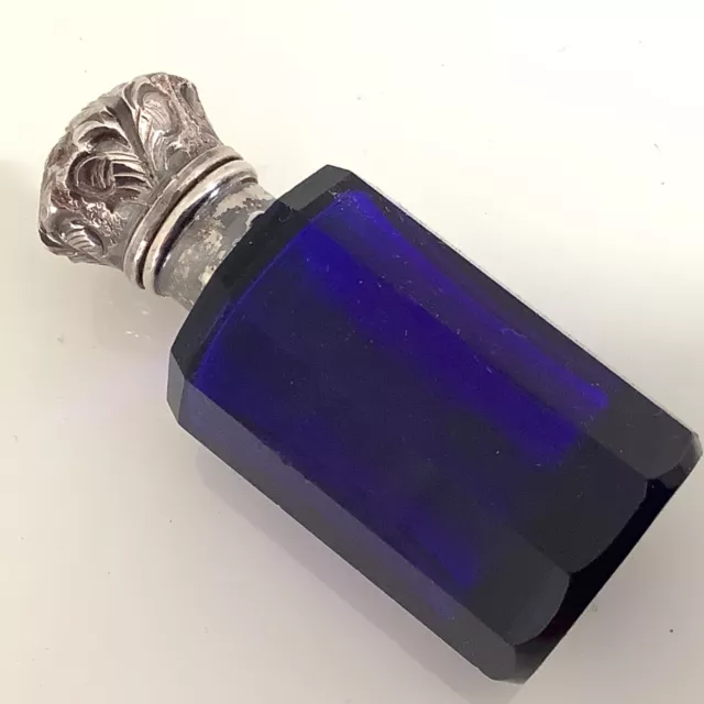 Antique 19th century Bristol blue silver perfume/scent bottle.