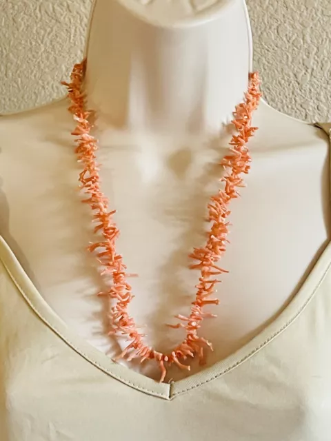 Pink Coral Necklace Genuine Natural VtG Branch Beaded Collar Long Beads Real