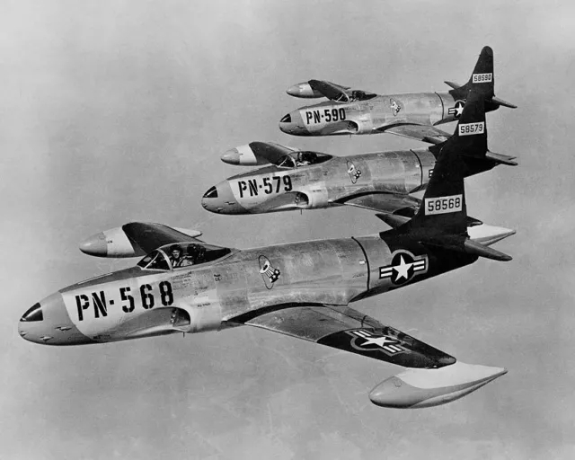 LOCKHEED F-80 SHOOTING STARS IN FLIGHT 8x10 SILVER HALIDE PHOTO PRINT
