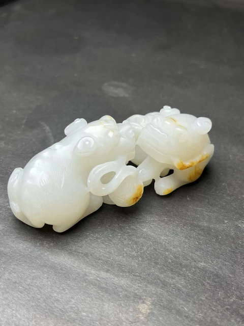 Chinese Exquisite Handmade Brave troops Carving Hetian Jade Statue