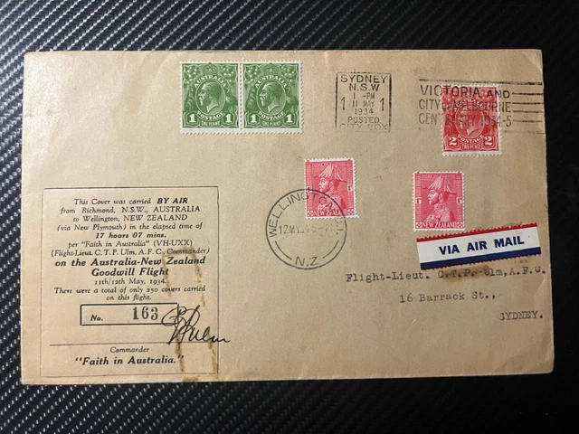 1945 Australia Airmail Cover Sydney NSW Round Trip New Zealand Goodwill Flight