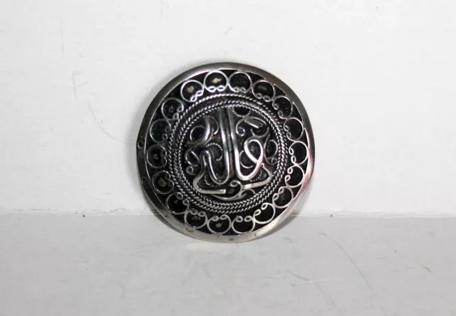 ANCIENNE BROCHE ORIENTALE / MAGHREB EN ARGENT POINCONS - D:4cm MAGNIFIQUE & RARE