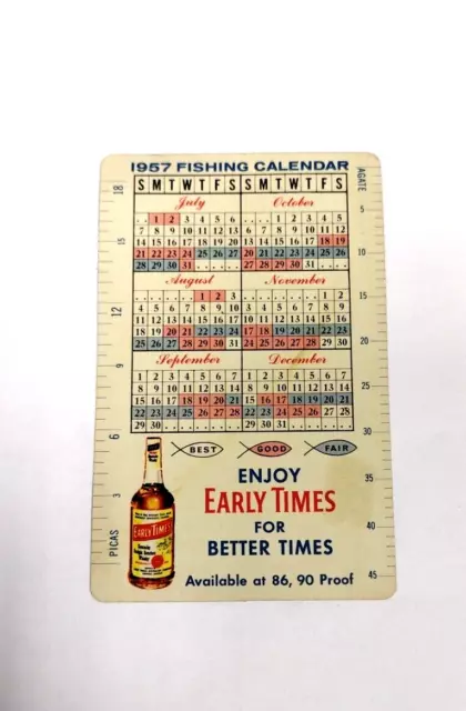 Advertising Pocket Wallet Fishing Calendar Card - 1957 Early Times Whiskey