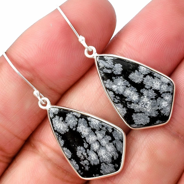 Natural Snow Flake Obsidian 925 Sterling Silver Earrings Jewelry E-1001