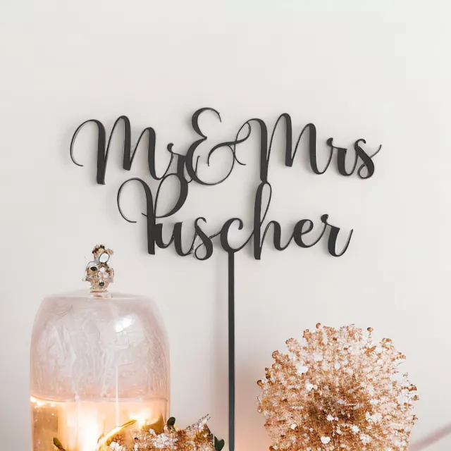 Mr & Mrs Name Cake Topper Hochzeit Torte personalisiert Acryl Tischdeko Wedding