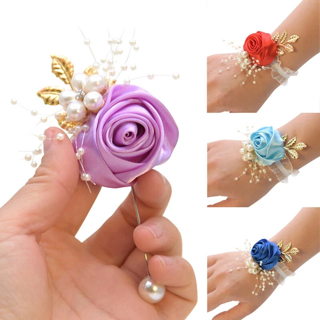Bride Bridesmaid Wrist Corsage Bracelet Hand Flowers Boutonniere Wedding Decor