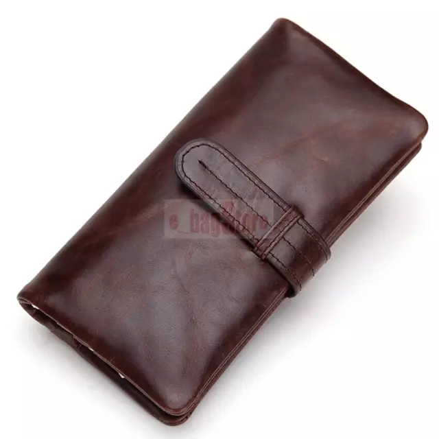 VINTAGE MEN'S GENUINE Leather Long Wallet Bifold Money Credit Card ...