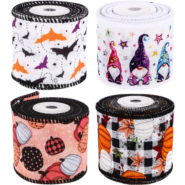 4 Rolls Halloween Webbing Polyester Ribbons Crafts Gift Packaging