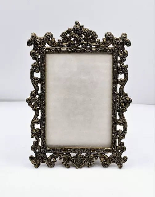 Vintage Italy Ornate Filigree Gold Tone Standing Picture Frame