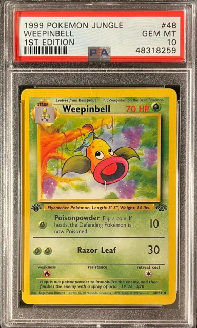 1st Edition Jungle Weepinbell Pokemon Card None Holo PSA 10 Gem Mint