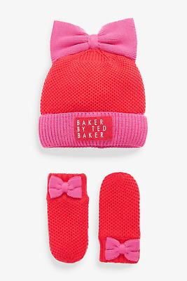 Cappello e guanti da panettiere rosa e rosso fiocco rosa e rosso 3-4 anni