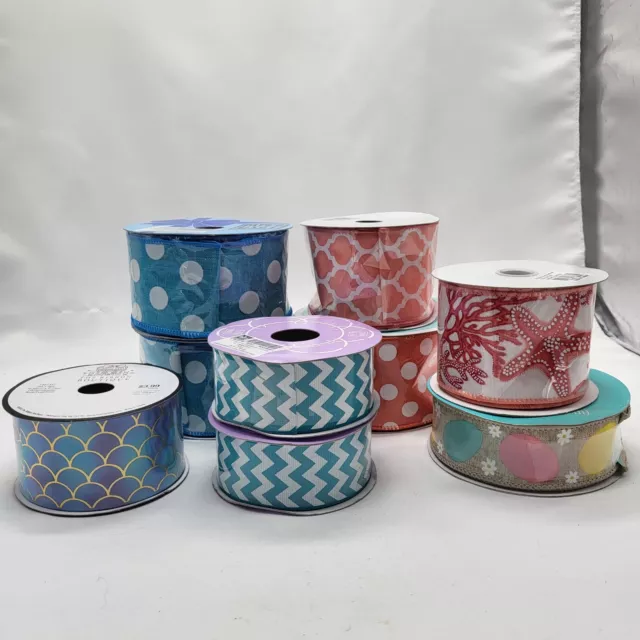 Assorted Wired Ribbons - Lot of 9 - Various Patterns - 2.5", 2.0" & 1.5" Wide
